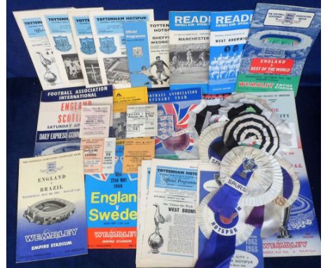 Football, selection of items from 1960's inc. programmes (26) inc. England v Brazil 1963 with match ticket, England v Wales 1