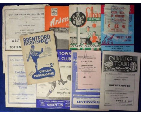Football programmes &amp; tickets, 7 match programmes, Colchester v Huddersfield 1947/8 FAC, Swansea v Bournemouth 1948/9, Br