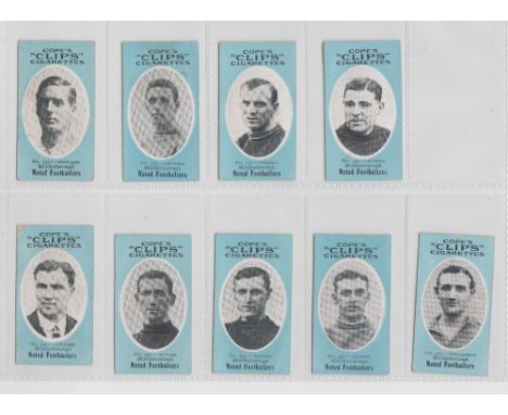 Cigarette cards, Cope's, Noted Footballers (Clip's, 500 subjects), Middlesbrough, 9 cards, nos 337-345 inclusive (1 with ligh
