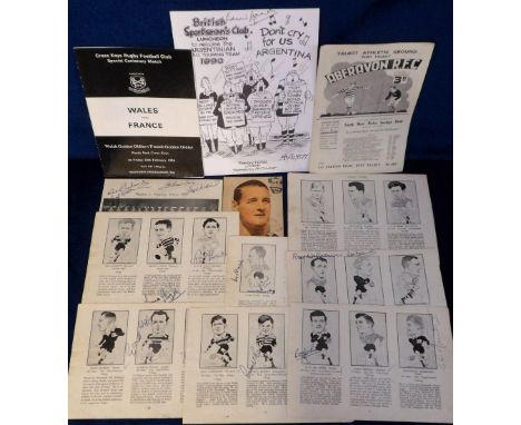 Rugby Union, autograph selection inc. extract picture from France v Wales 1955 in Paris signed by 5 players, various pages fr