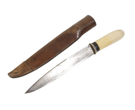 LATE 19TH CENTURY HUNTING DAGGER with ivory handle and leather scabbard 36cm long 