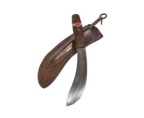 NEW ZEALAND SHEPHERDS DAGGER with mahogany handle and original scabbard blade by William Rodgers, 28 cm Long 