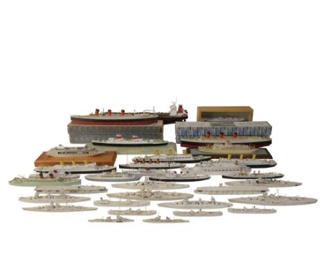COLLECTION OF SCALE MODEL METAL PAINTED CRUISE LINERS battleships and similar. Provenance: The Peter Newall Collection of Mar