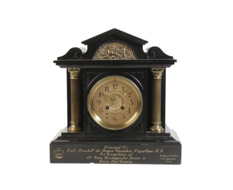 HAMILTON & INCHES SLATE MANTEL CLOCK with inscription presented to field Marshall Sir Rupert Carruthers Fitzwilliam K.G. on c