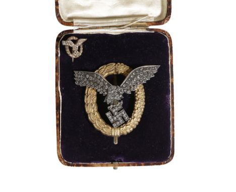 CASED LUFTWAFFE COMBINED PILOT AND OBSERVERS BADGE WITH DIAMONDS Exceptionally rare Luftwaffe Combined Pilot and Observers Ba