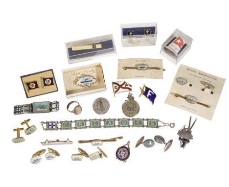 QUANTITY OF VARIOUS SHIPPING EMBLEM BADGES tie pins, cufflinks and a White Star Line thimble. Provenance: The Peter Newall Co