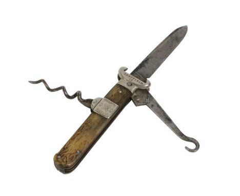 SPRATTS SPORTING PENKNIFE with 12 bore cartridge extractor, corkscrew, hoof pick and knife, made by Joseph Westby of Sheffiel