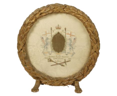 CITY OF LONDON IMPERIAL VOLUNTEERS, a carved and gilt wood fire screen, decorated with a silk panel listing the actions of th