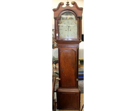 An early 19th Century oak and mahogany eight day longcase clock, by 'W Nicholas, Birmingham', the hood having a swan neck ped