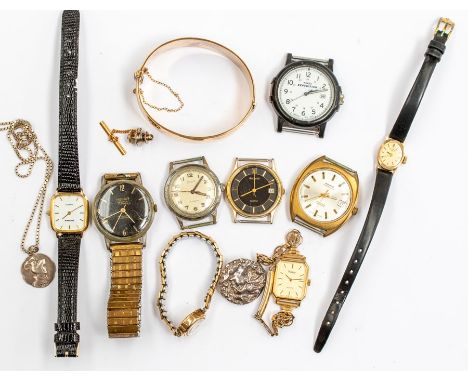 A collection of jewellery to include; ladies and gents wristwatches; rolled gold bangle and silver jewellery items