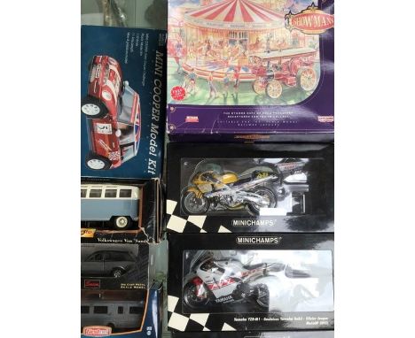 Die cast vehicles including Minichamps 1:12 scale Motorcyclesmotor max trailers, etc.