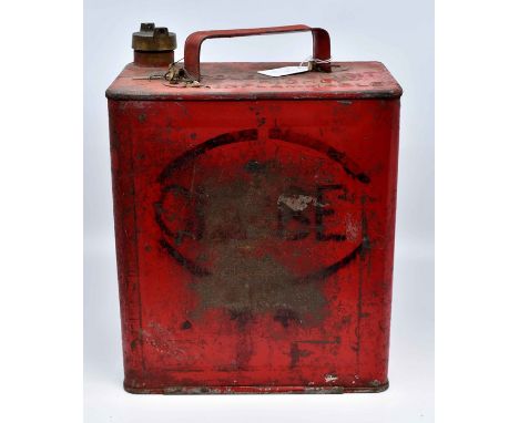 Three vintage petrol cans, each with brass screw tops, one Esso.