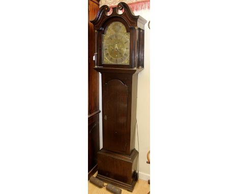 A George III oak eight day longcase clock, by John Mills, Montrose, the hood with a swan neck pediment, the glazed door set b