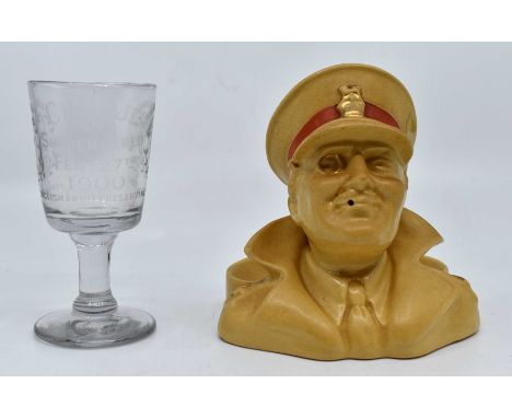 Military interest: A Royal Doulton ashtray figure of an army officer with printed 'Army Club' to rear plus a 19th Century gla