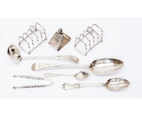 A collection of silver including: George III Hanoverian table spoon, by Thomas &amp; William Chawner, London, c.1769; Victori