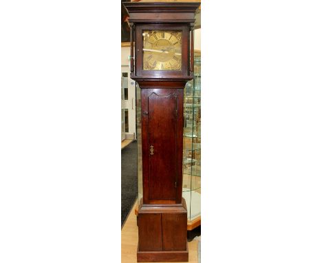 A mid 18th Century oak 30 hour longcase one handed clock, by Evans and Son, Salop, the hood with a moulded cornice, turned co