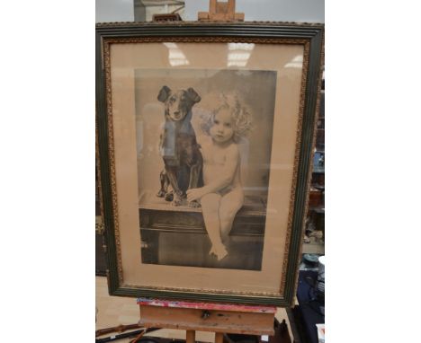 A 19th Century print of a child with dog, possibly Scottish