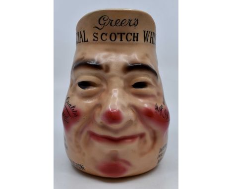 WM Greer & Co Glasgow Special Scotch Whisky character water jug. Signed to base J A Campbell & Son.Condition: Rubbing to hand