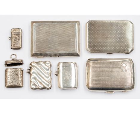 A collection of silver including: three various engine turned cigarette cases - makers to include: GS, London 1926 imported; 