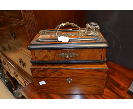 A 19th Century rose mahogany Victorian writing box/trinket box along with Victorian desk writing stand
