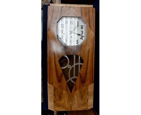 An Art Deco walnut eight day wall clock