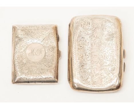 An Edwardian silver cigarette case, profusely engraved, by Samuel M Levi, Birmingham, 1903 (condition good), together with an