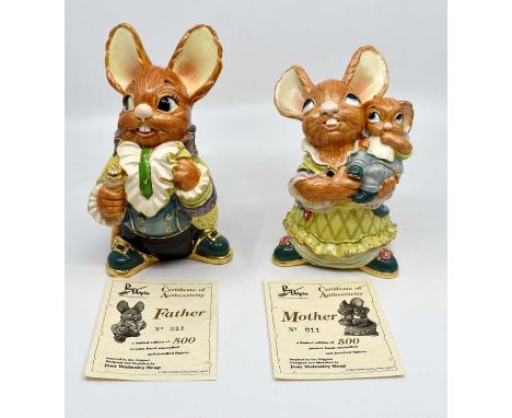 Pendelfin: Pewter hand enamelled and jewelled Mother & Father. Limited edition of 500 with certificates, both 11/500. Approx 