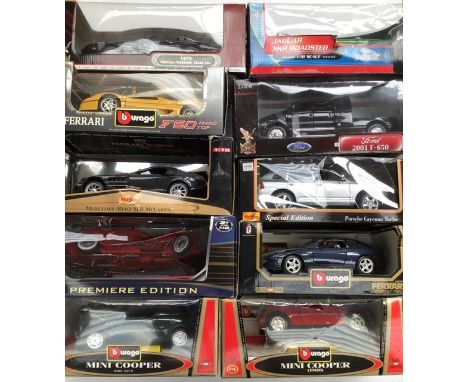 Die cast vehicles: 10 x 1:18 scale vehicles including Road Signatures, Maisto, Burago. All boxed, some damage to boxes. Damag