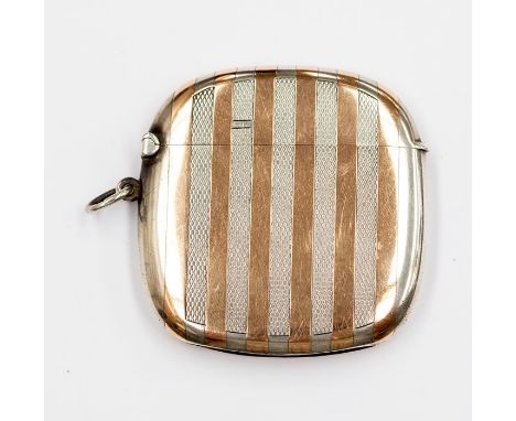 A George V silver and gold vesta case, engine turned and plain striated pattern, by Sampson Mordan & Co., Chester, 1911, 26.7