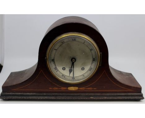 A collection of mantle clocks, comprising an Edwardian mahogany eight day Napoleon shaped clock, a 1950s Smiths mantle clock,