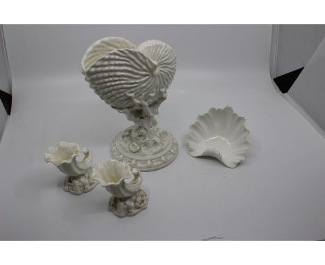 &nbsp;A group of Royal Worcester including a large nautilus shell on coral and shell stand, green mark together with a pair o