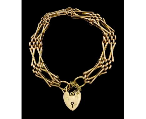 9ct gold fancy gate bracelet, with heart locket clasp, stamped 9ctCondition Report:Approx 12.9gm, length = 18cm