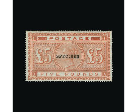 Great Britain - QV (surface printed) : (SG 133s) 1867-83 blued paper £5 orange, DA, well centred, ovptd. SPECIMEN, type 9, du