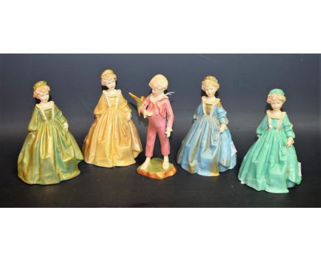 Ceramics - a Royal Worcester figure, Grandmother's Dress, F Doughty, gilded green colourway; three others, similar, various c