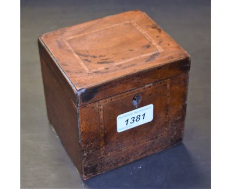 A George III mahogany and marquetry cube tea caddy, of small proportions, c.1800