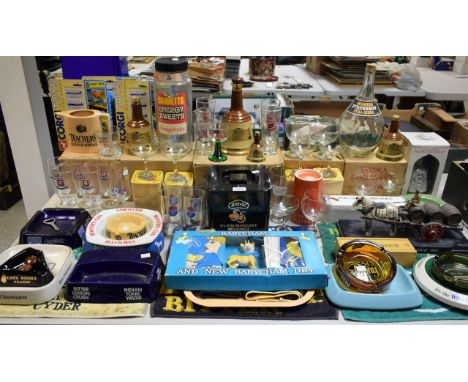 Advertising - a glass sweet jar with label, Barnetts Energy Sweets; Wade ceramic bar ashtrays including Johnnie Walker, Worth