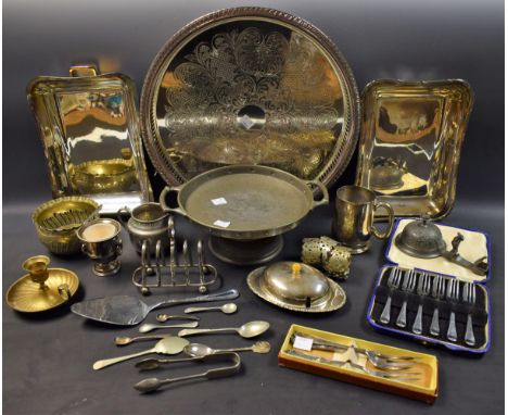 Metalware - a silver plated serving dish, c.1920; others, flatware; tray; etc