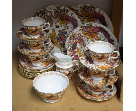 Royal Crown Derby - an Old Avesbury pattern six setting tea service, including cream jug, sugar bowl, cake plate, pair of san