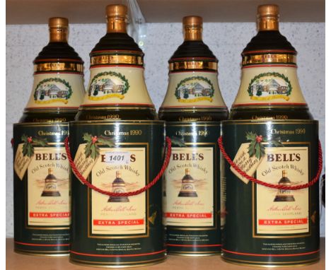Bells Old Scotch Whisky decanters, Christmas 1990, full, boxed (4)