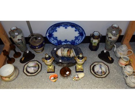 Ceramics - a pair of Japanese vases, relief decorated with birds; a pair of Noritake hand decorated octagonal plates; a Norit