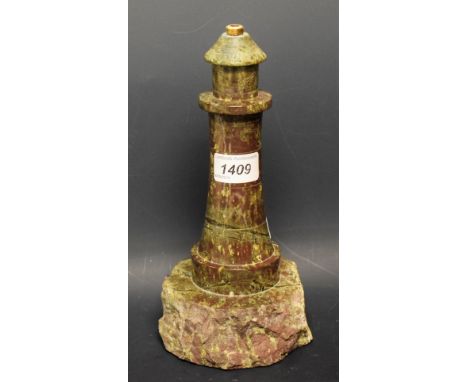 A serpentine lamp base modelled as a lighthouse, 24cm high