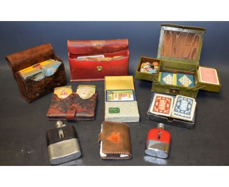 Boxes and Objects - vintage playing cards, including Art Nouveau backs, compendium, Canasta, bridge cards etc;  a silver plat