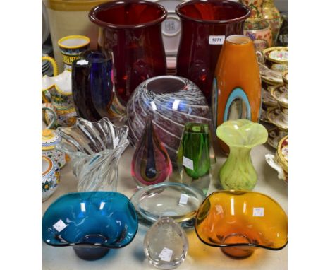 Glassware - a Holmeguard oval dish, Per Lutken signed; a Murano Summerso faceted vase; an Orrefors fluted vase; a large Muran