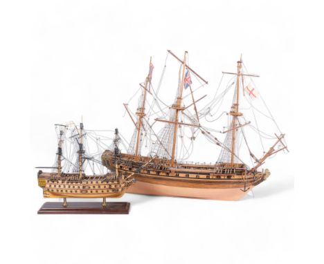 A small scratch-built scale model of the HMS Victory, H34cm, and a scratch-built scale model of a 3-masted galleon (2) 