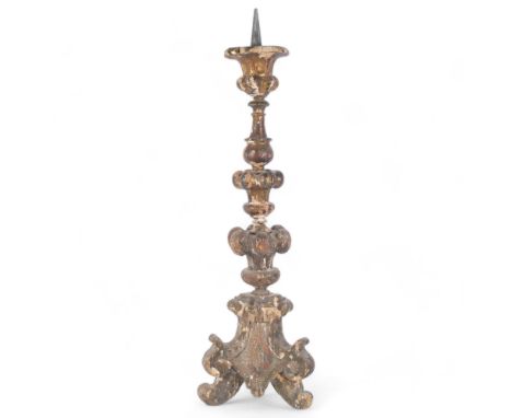 19th century Italian giltwood and gesso pricket candlestick, H75cm 