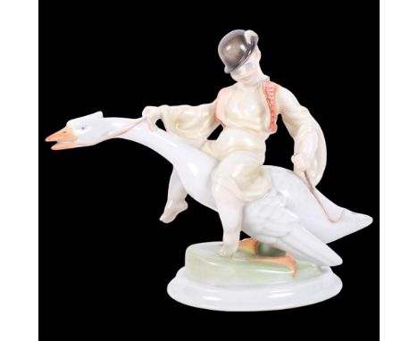 Herend, figure group, Mattie and the goose, by Ludas Matyi, model no. 5515, H20cmIn good condition 