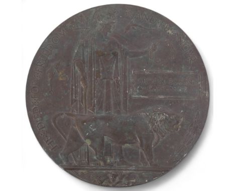 A First World War death plaque, named to Arthur Bourne Carpenter, diameter 12cm 