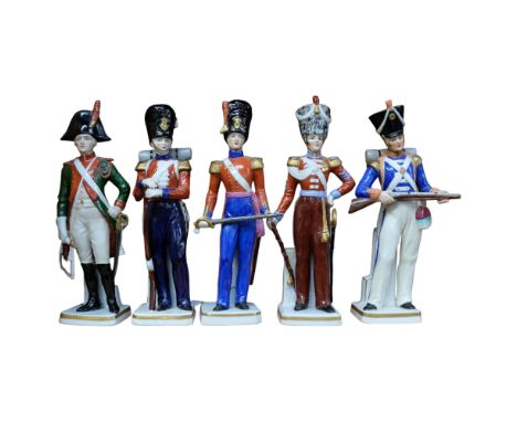 A set of 5 Sitzendorf 19th century style Regimental figures, including 1804 Grenadier, H22cm 