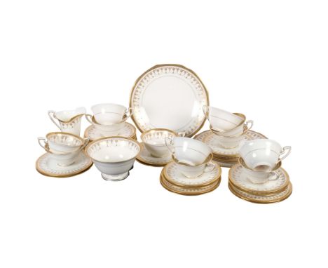 Royal Worcester tea service for 12 people, with gilded swag decoration, including 2 cake plates, jug and bowl 