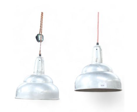 Pair of Vintage aluminium pendant light shades, 24.5cm across 